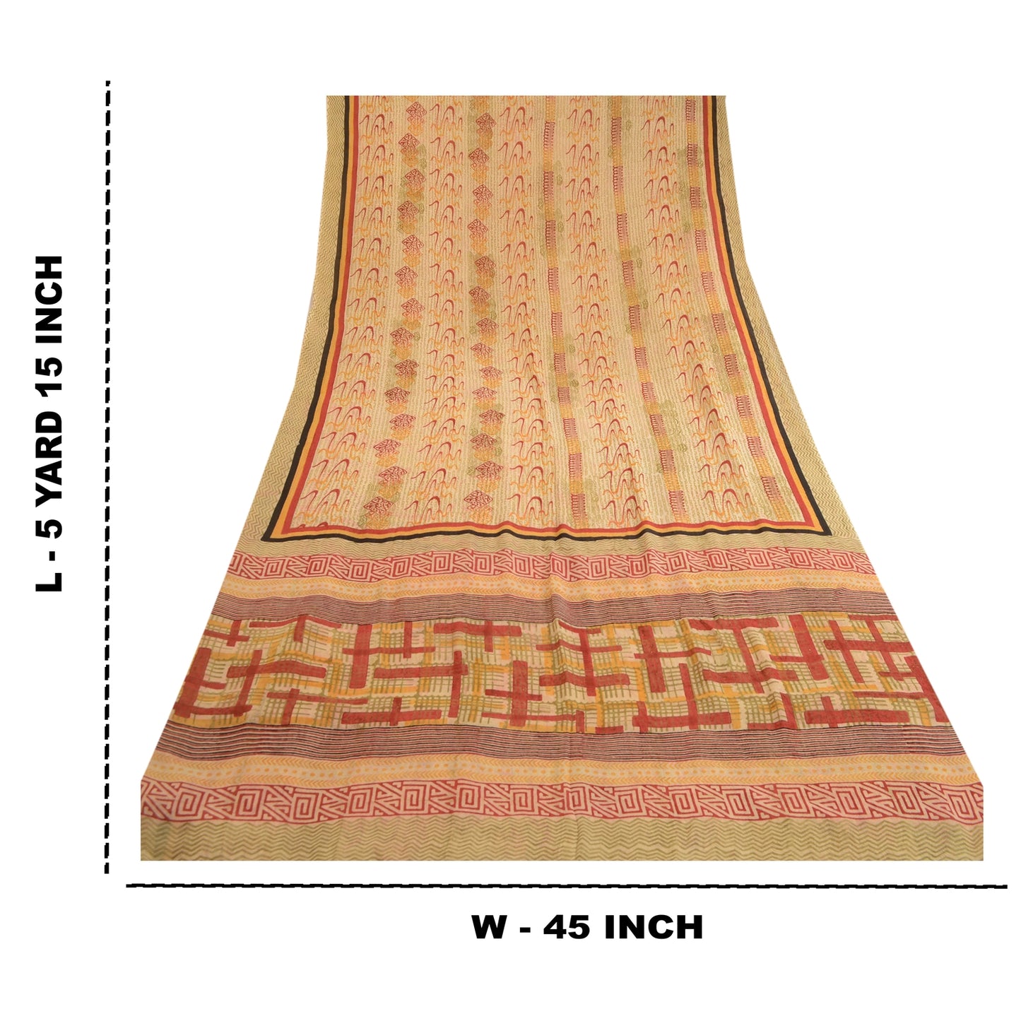 Sanskriti Vintage Sarees Cream Pure Georgette Silk Printed Sari 5yd Craft Sustainable Fabric