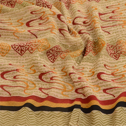 Sanskriti Vintage Sarees Cream Pure Georgette Silk Printed Sari 5yd Craft Sustainable Fabric