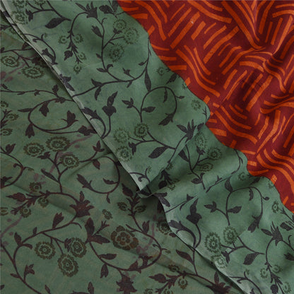 Sanskriti Vintage Sarees Orange Pure Georgette Silk Printed Sari Craft Sustainable Fabric