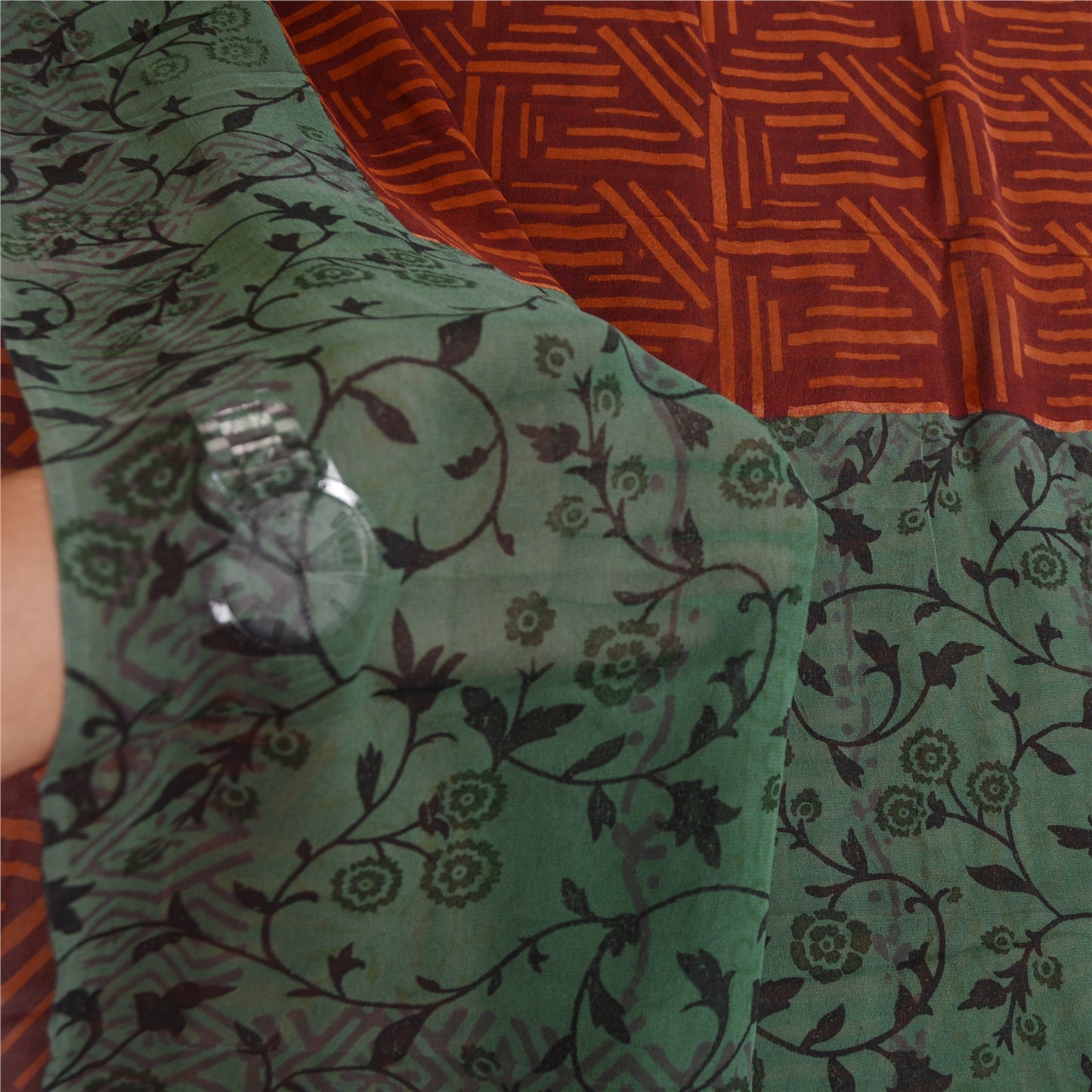 Sanskriti Vintage Sarees Orange Pure Georgette Silk Printed Sari Craft Sustainable Fabric