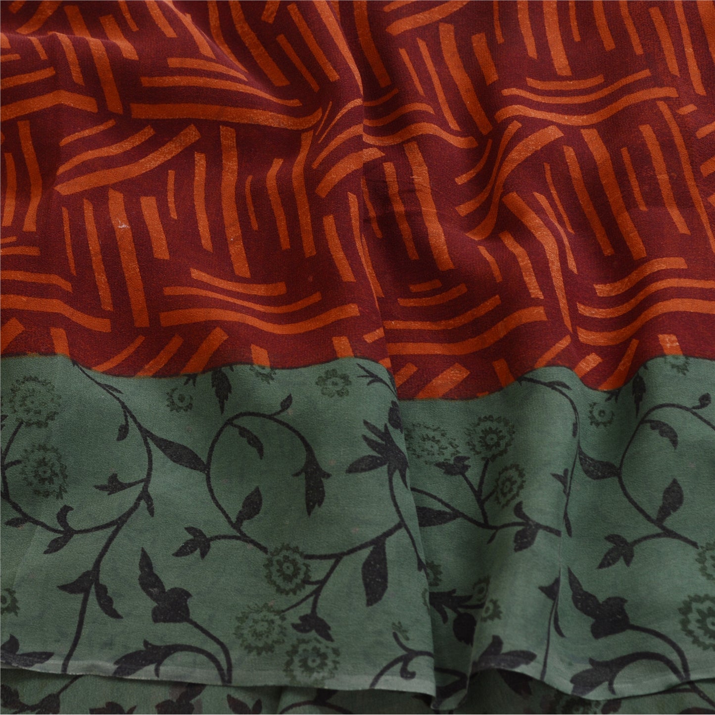 Sanskriti Vintage Sarees Orange Pure Georgette Silk Printed Sari Craft Sustainable Fabric