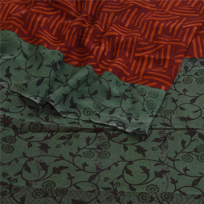 Sanskriti Vintage Sarees Orange Pure Georgette Silk Printed Sari Craft Sustainable Fabric