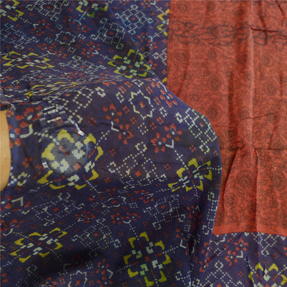 Sanskriti Vintage Sarees Dark Red Printed Pure Georgette Silk Sari Craft Sustainable Fabric