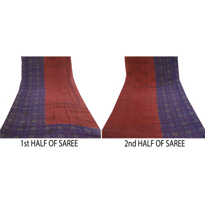 Sanskriti Vintage Sarees Dark Red Printed Pure Georgette Silk Sari Craft Sustainable Fabric