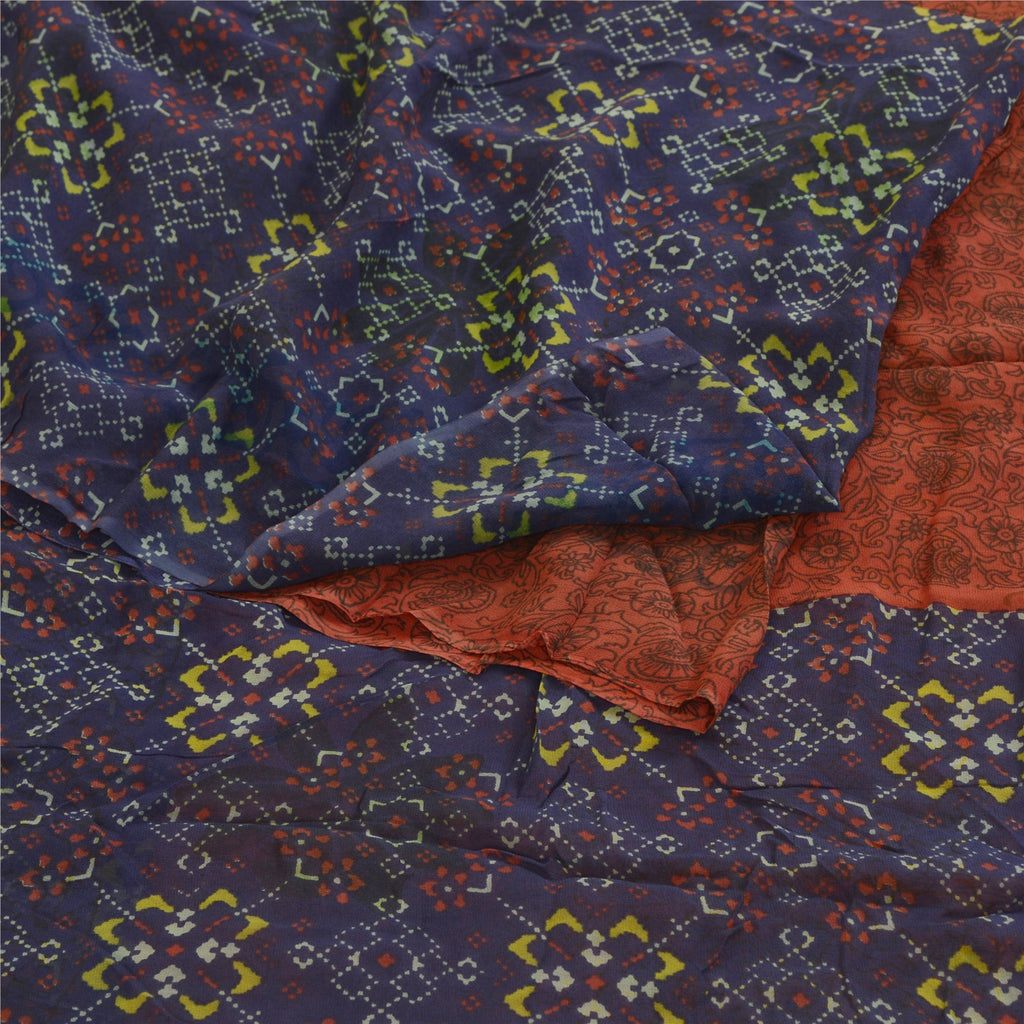 Sanskriti Vintage Sarees Dark Red Printed Pure Georgette Silk Sari Craft Sustainable Fabric