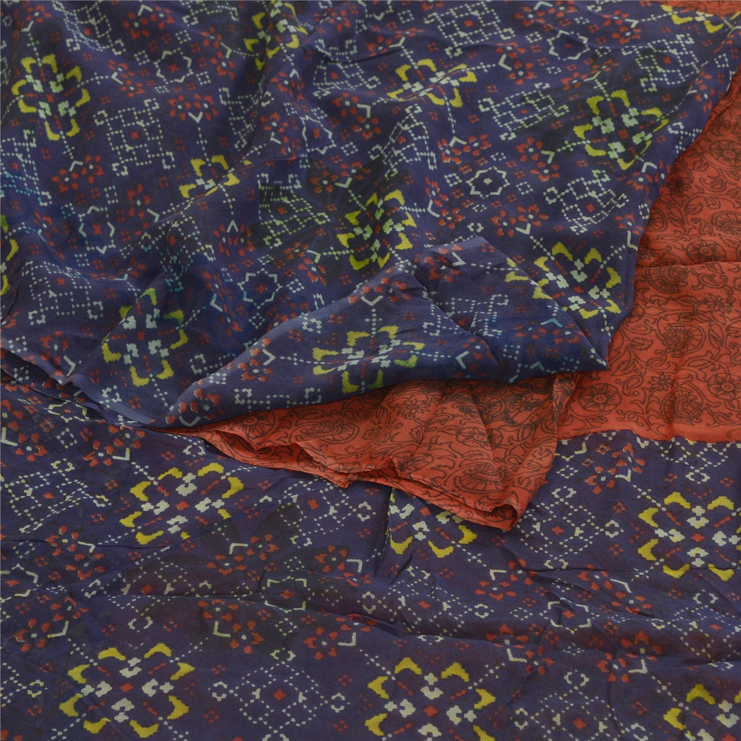 Sanskriti Vintage Sarees Dark Red Printed Pure Georgette Silk Sari Craft Sustainable Fabric