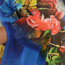 Load image into Gallery viewer, Sanskriti Vintage Sarees Blue Georgette Digital Printed Sari 5yd Craft Fabric
