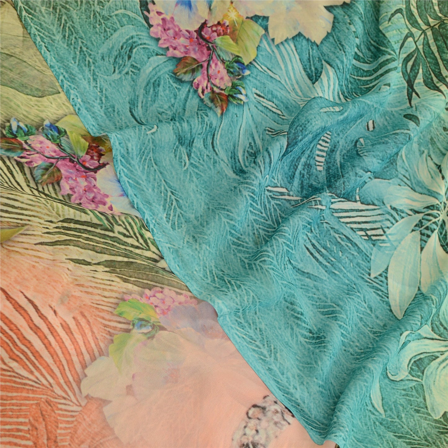 Sanskriti Vintage Sarees Green Digital Women Printed Georgette Sari Craft Sustainable Fabric