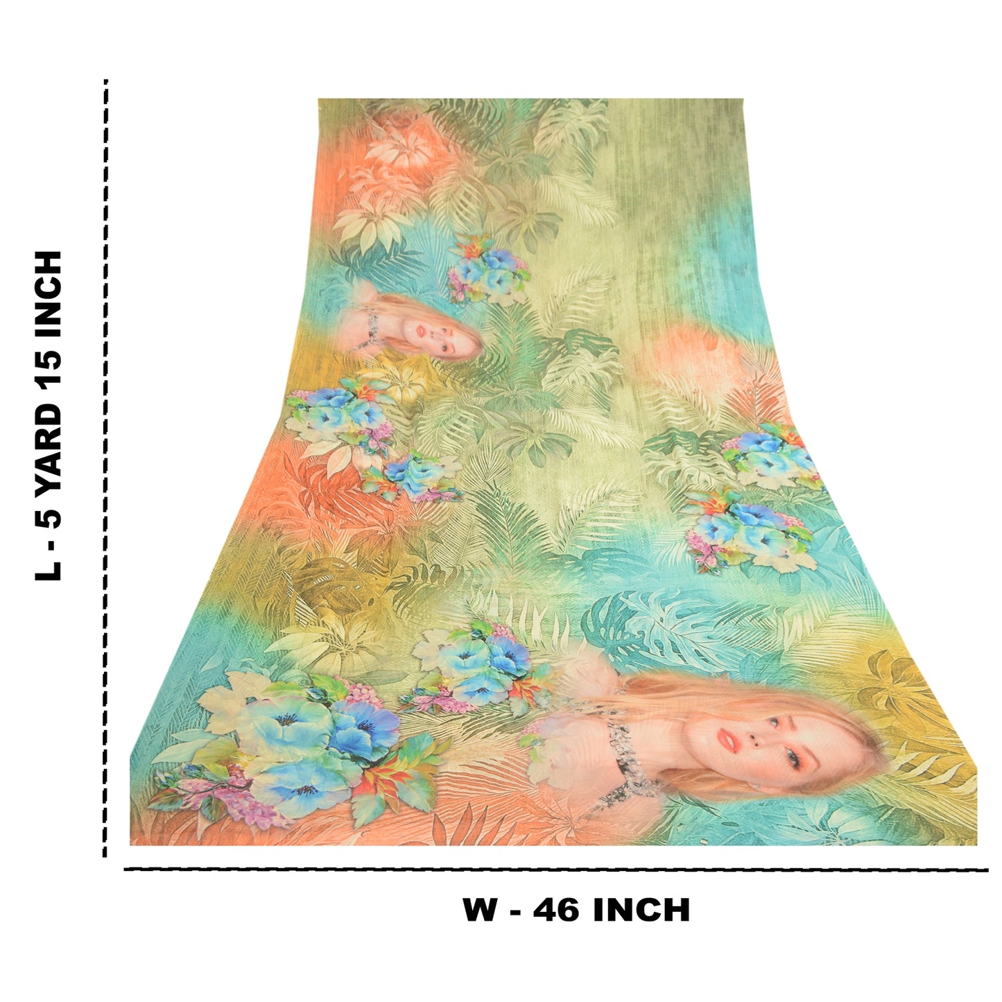 Sanskriti Vintage Sarees Green Digital Women Printed Georgette Sari Craft Sustainable Fabric