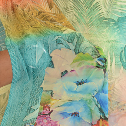 Sanskriti Vintage Sarees Green Digital Women Printed Georgette Sari Craft Sustainable Fabric