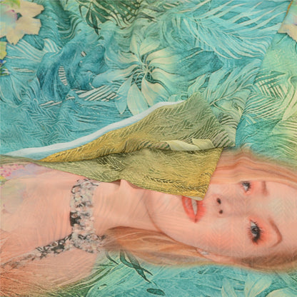 Sanskriti Vintage Sarees Green Digital Women Printed Georgette Sari Craft Sustainable Fabric