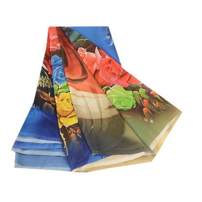 Sanskriti Vintage Sarees Blue Digital Printed Georgette Sari Floral Craft Sustainable Fabric