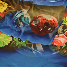 Load image into Gallery viewer, Sanskriti Vintage Sarees Blue Digital Printed Georgette Sari Floral Craft Fabric
