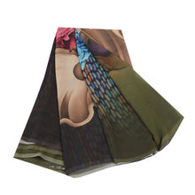 Load image into Gallery viewer, Sanskriti Vintage Sarees Green Digital Printed Georgette Sari Soft Craft Fabric
