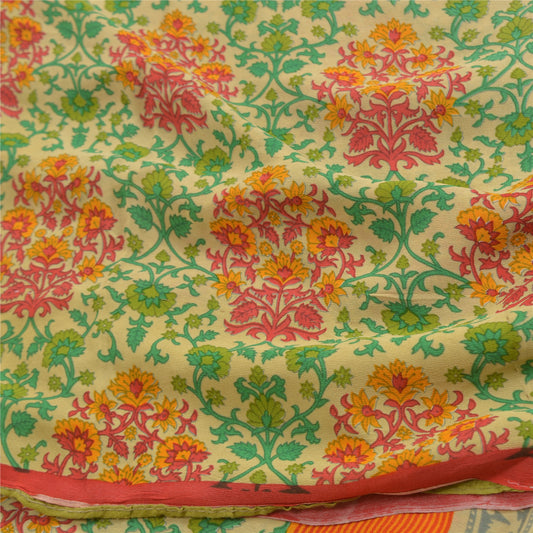 Sanskriti Vintage Sarees Green Blend Georgette Printed Sari Floral Craft Sustainable Fabric