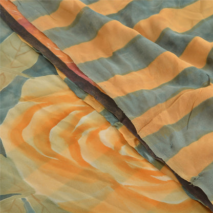 Sanskriti Vintage Sarees Gray Pure Georgette Silk Printed Sari 5yd Craft Sustainable Fabric