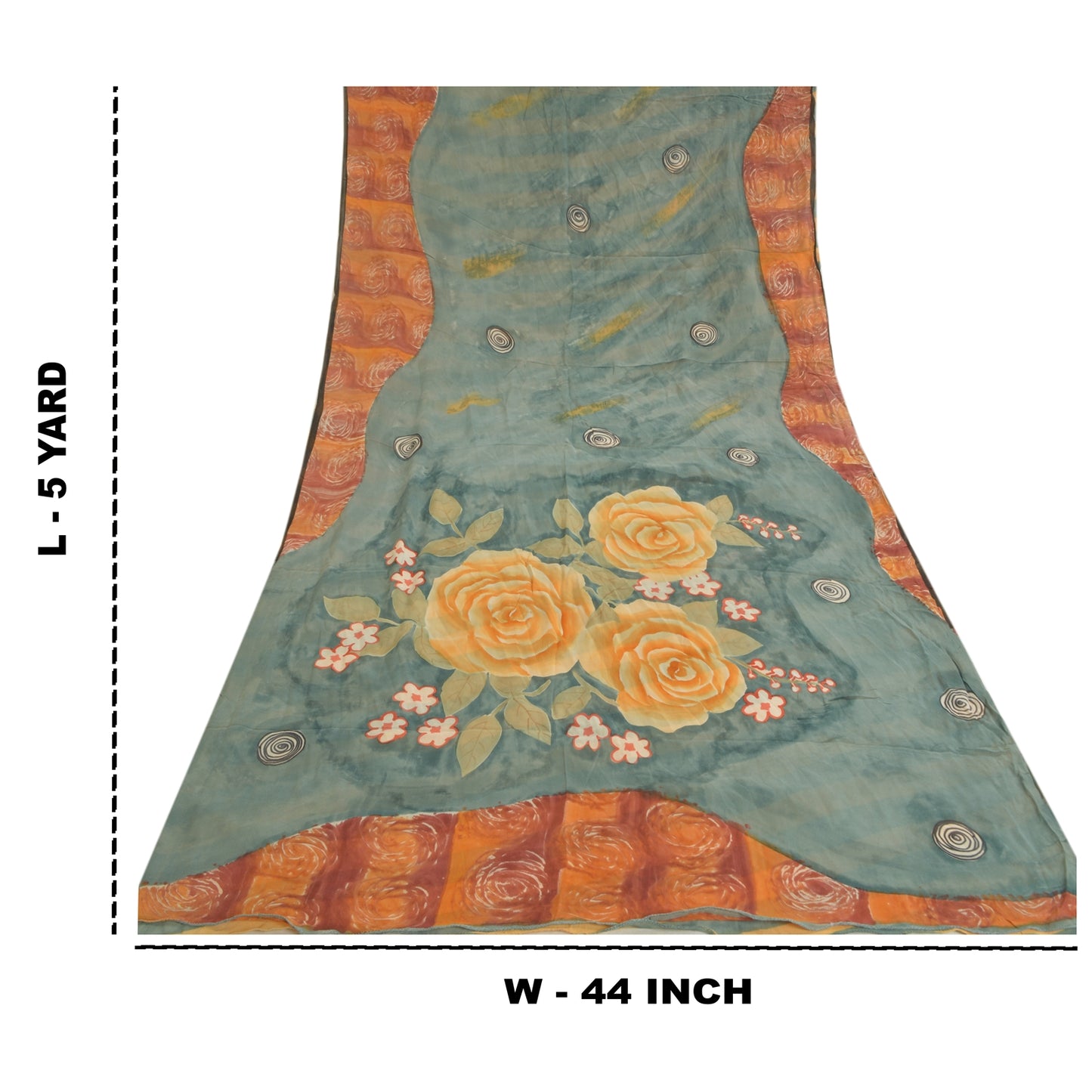 Sanskriti Vintage Sarees Gray Pure Georgette Silk Printed Sari 5yd Craft Sustainable Fabric