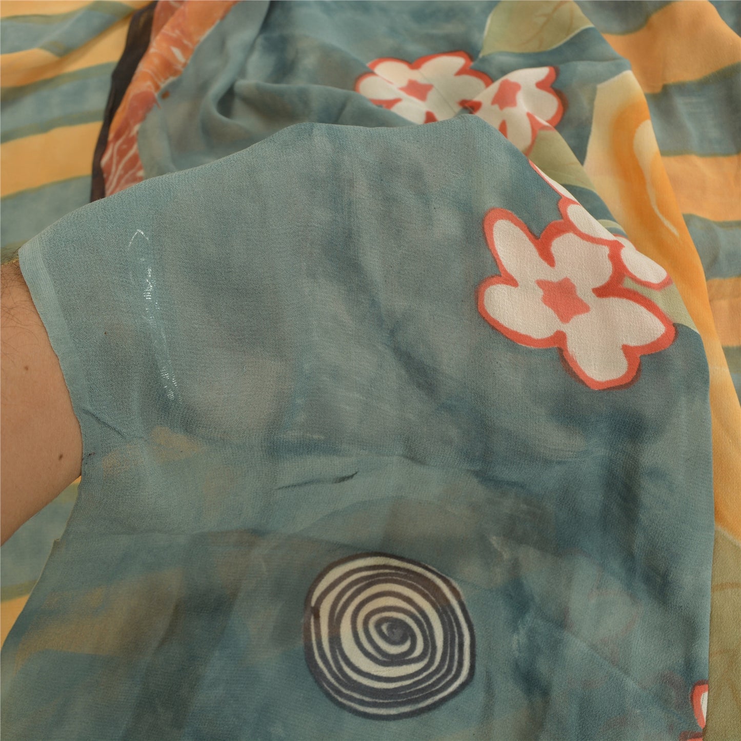 Sanskriti Vintage Sarees Gray Pure Georgette Silk Printed Sari 5yd Craft Sustainable Fabric