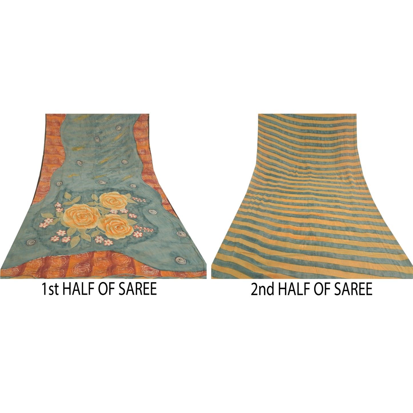 Sanskriti Vintage Sarees Gray Pure Georgette Silk Printed Sari 5yd Craft Sustainable Fabric