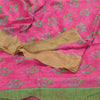Sanskriti Vintage Sarees Pink Chiffon Printed Zari Border Sari 5yd Craft Sustainable Fabric