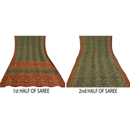 Sanskriti Vintage Sarees Green Pure Georgette Silk Printed Sari 5yd Craft Sustainable Fabric