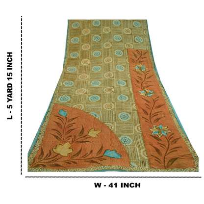 Sanskriti Vintage Sarees Multi Pure Georgette Silk Printed Sari 5yd Craft Sustainable Fabric