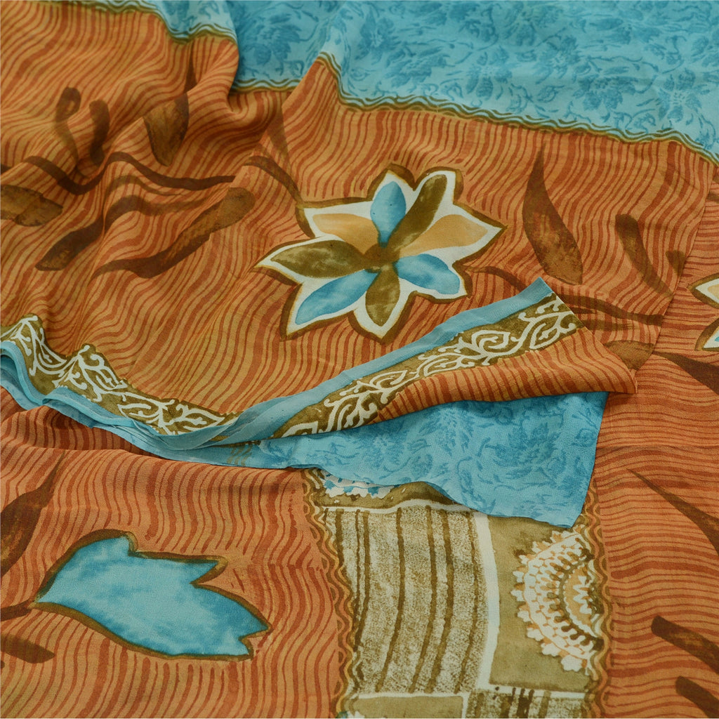 Sanskriti Vintage Sarees Multi Pure Georgette Silk Printed Sari 5yd Craft Sustainable Fabric