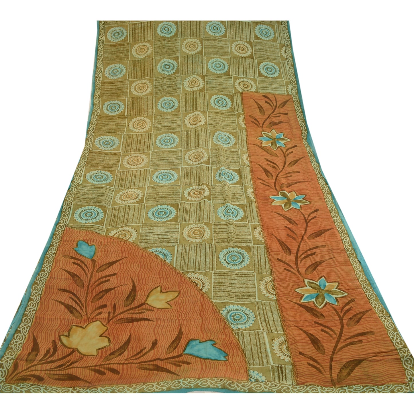 Sanskriti Vintage Sarees Multi Pure Georgette Silk Printed Sari 5yd Craft Sustainable Fabric