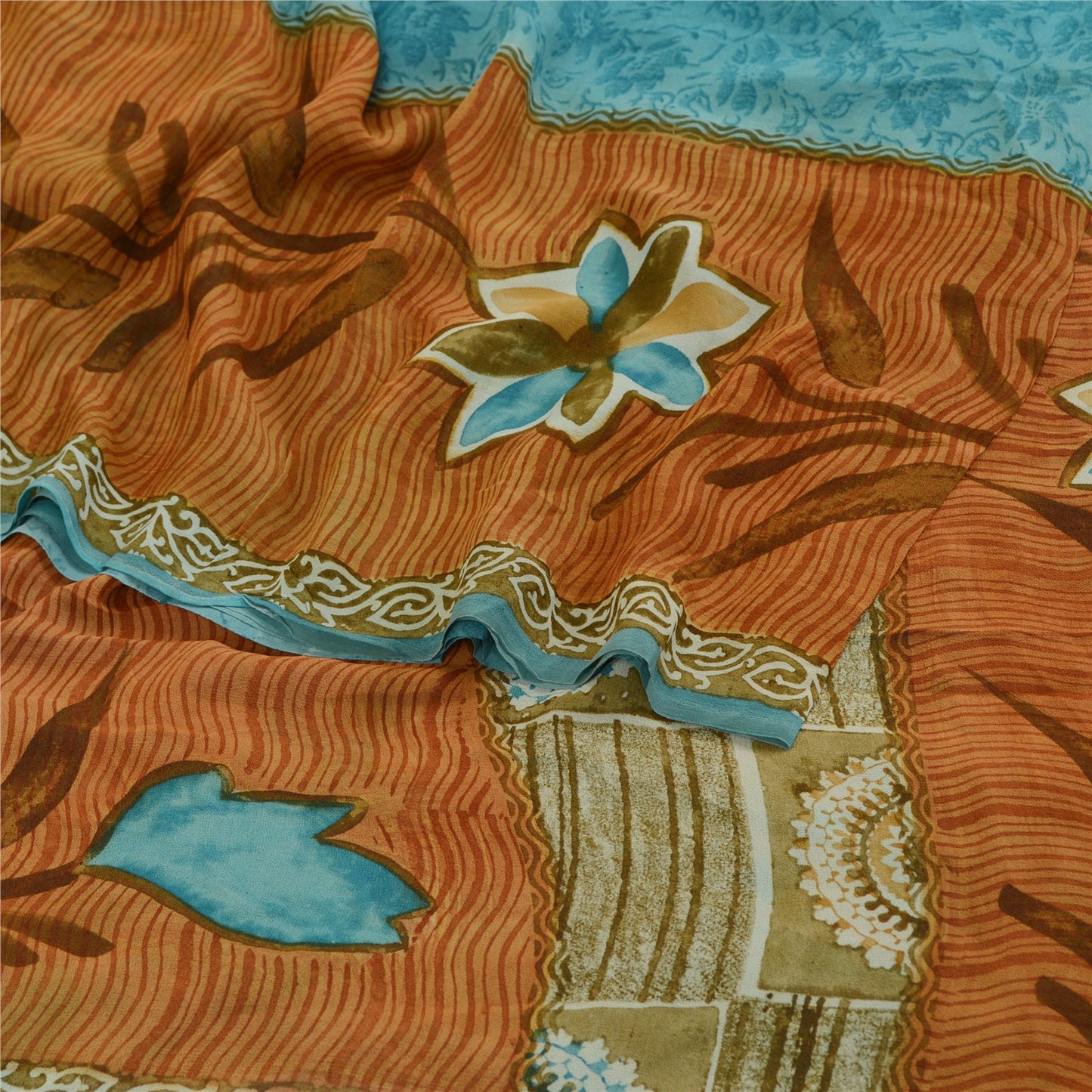 Sanskriti Vintage Sarees Multi Pure Georgette Silk Printed Sari 5yd Craft Sustainable Fabric