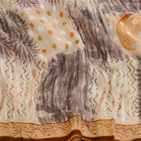 Sanskriti Vintage Sarees Multi Pure Georgette Silk Printed Sari 5YD Craft Sustainable Fabric