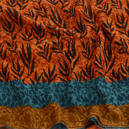 Sanskriti Vintage Sarees Orange Pure Georgette Silk Printed Sari Craft Sustainable Fabric