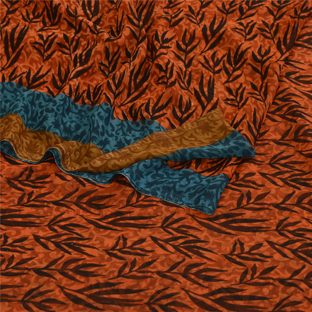 Sanskriti Vintage Sarees Orange Pure Georgette Silk Printed Sari Craft Fabric