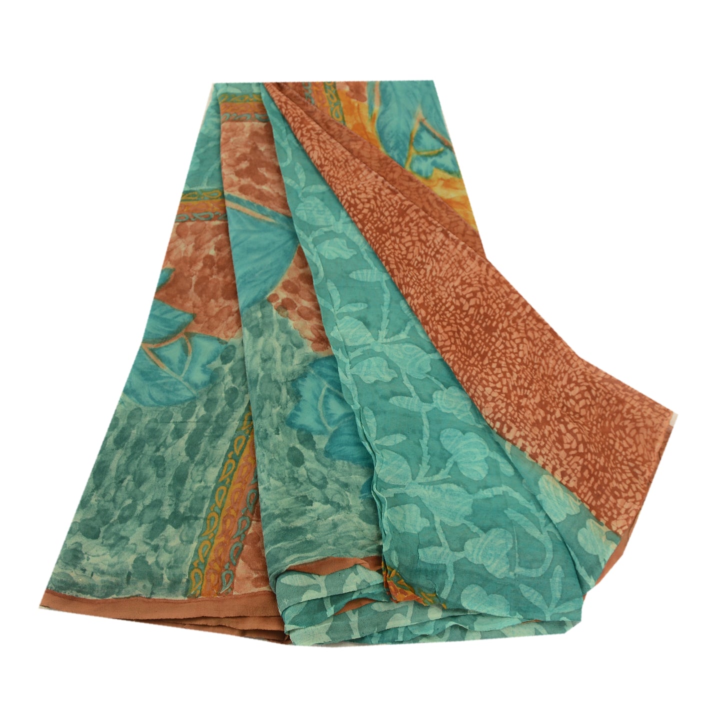 Sanskriti Vintage Sarees Green Pure Geogette Silk Printed Sari 5yd Craft Sustainable Fabric