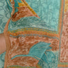 Sanskriti Vintage Sarees Green Pure Geogette Silk Printed Sari 5yd Craft Sustainable Fabric