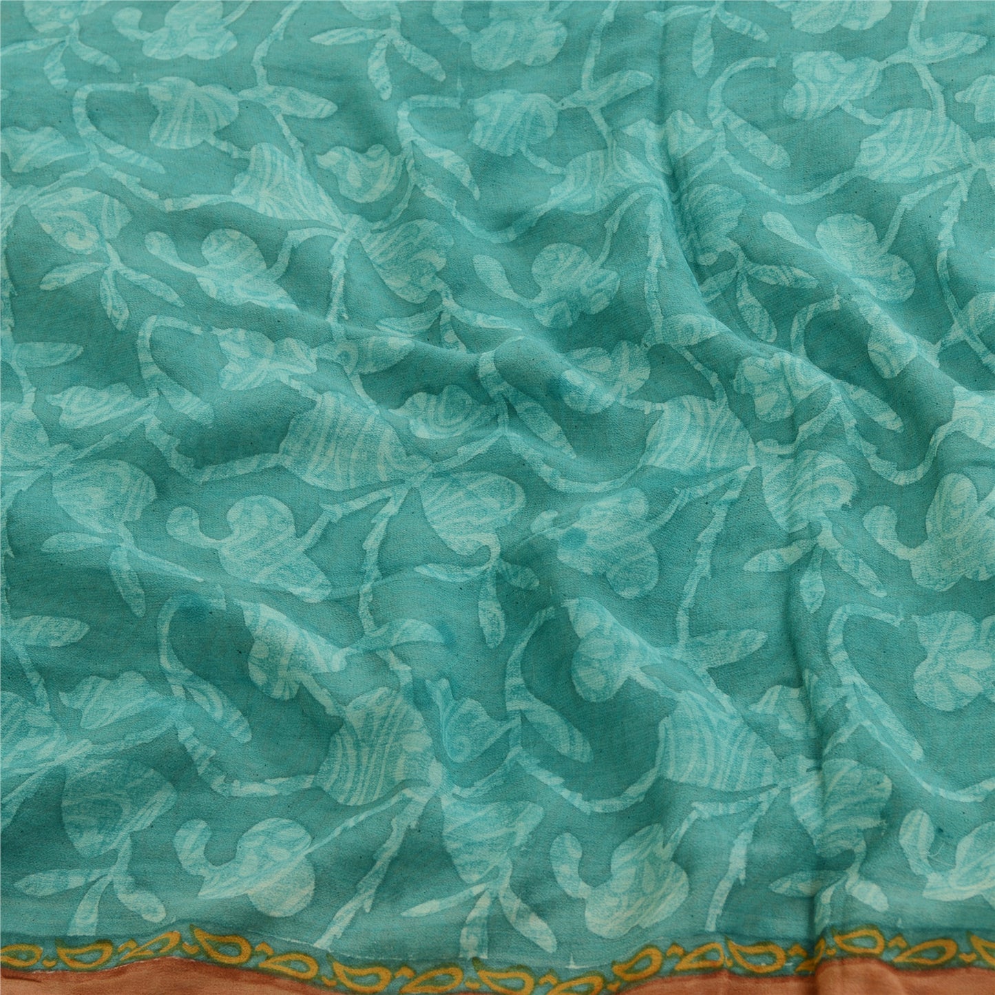 Sanskriti Vintage Sarees Green Pure Geogette Silk Printed Sari 5yd Craft Sustainable Fabric