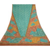 Sanskriti Vintage Sarees Green Pure Geogette Silk Printed Sari 5yd Craft Sustainable Fabric