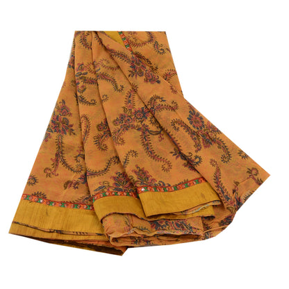 Sanskriti Vintage Sarees Mustard Blend Georgette Printed Sari 5yd Craft Sustainable Fabric