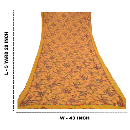 Sanskriti Vintage Sarees Mustard Blend Georgette Printed Sari 5yd Craft Sustainable Fabric