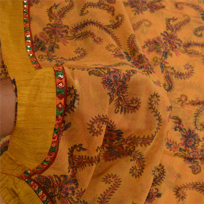 Sanskriti Vintage Sarees Mustard Blend Georgette Printed Sari 5yd Craft Sustainable Fabric
