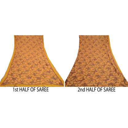 Sanskriti Vintage Sarees Mustard Blend Georgette Printed Sari 5yd Craft Sustainable Fabric