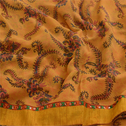Sanskriti Vintage Sarees Mustard Blend Georgette Printed Sari 5yd Craft Sustainable Fabric