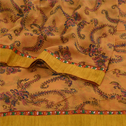 Sanskriti Vintage Sarees Mustard Blend Georgette Printed Sari 5yd Craft Sustainable Fabric