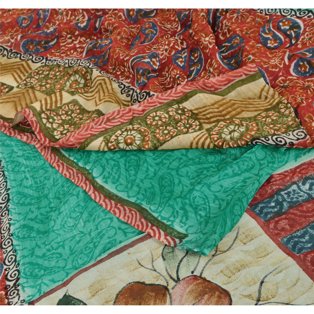 Sanskriti Vintage Printed Georgette Blend Saree Multi Color Sari Craft Fabric