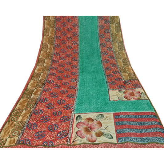 Санскрити Винтаж Печатный Жоржет Смесовый Сари Многоцветный Сари Ремесло Экологичная Ткань