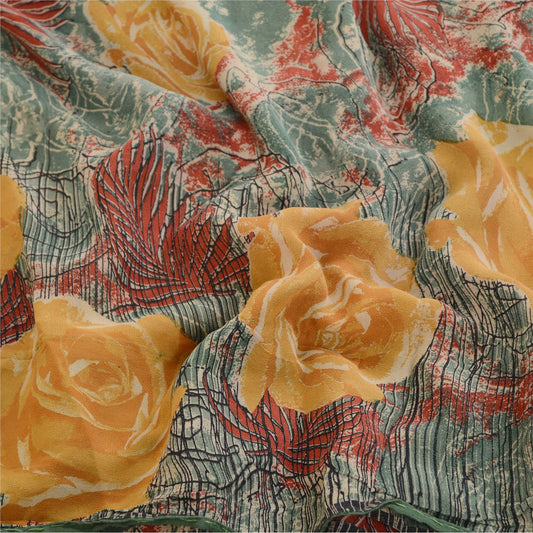 Sanskriti Vintage Sarees Multi Pure Georgette Silk Printed Sari 5yd Craft Sustainable Fabric