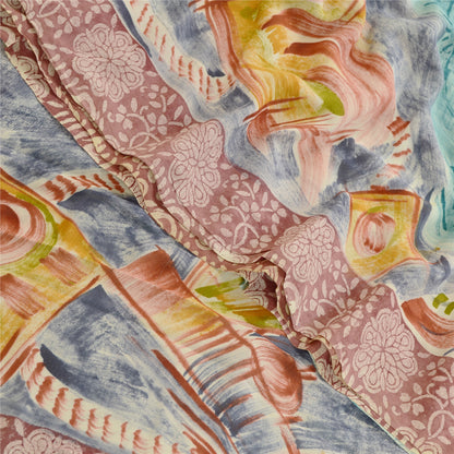 Sanskriti Vintage Sarees Sea-Green Pure Georgette Silk Printed Sari Craft Sustainable Fabric