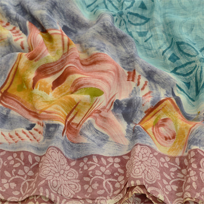 Sanskriti Vintage Sarees Sea-Green Pure Georgette Silk Printed Sari Craft Sustainable Fabric