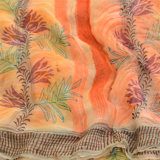Sanskriti Vintage Peach Sarees Blend Georgette Printed Sari Craft 5 Yard Sustainable Fabric