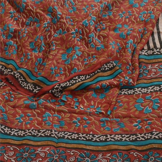 Sanskriti Vintage Dark Red Sarees Pure Georgette Silk Printed Sari Craft Sustainable Fabric