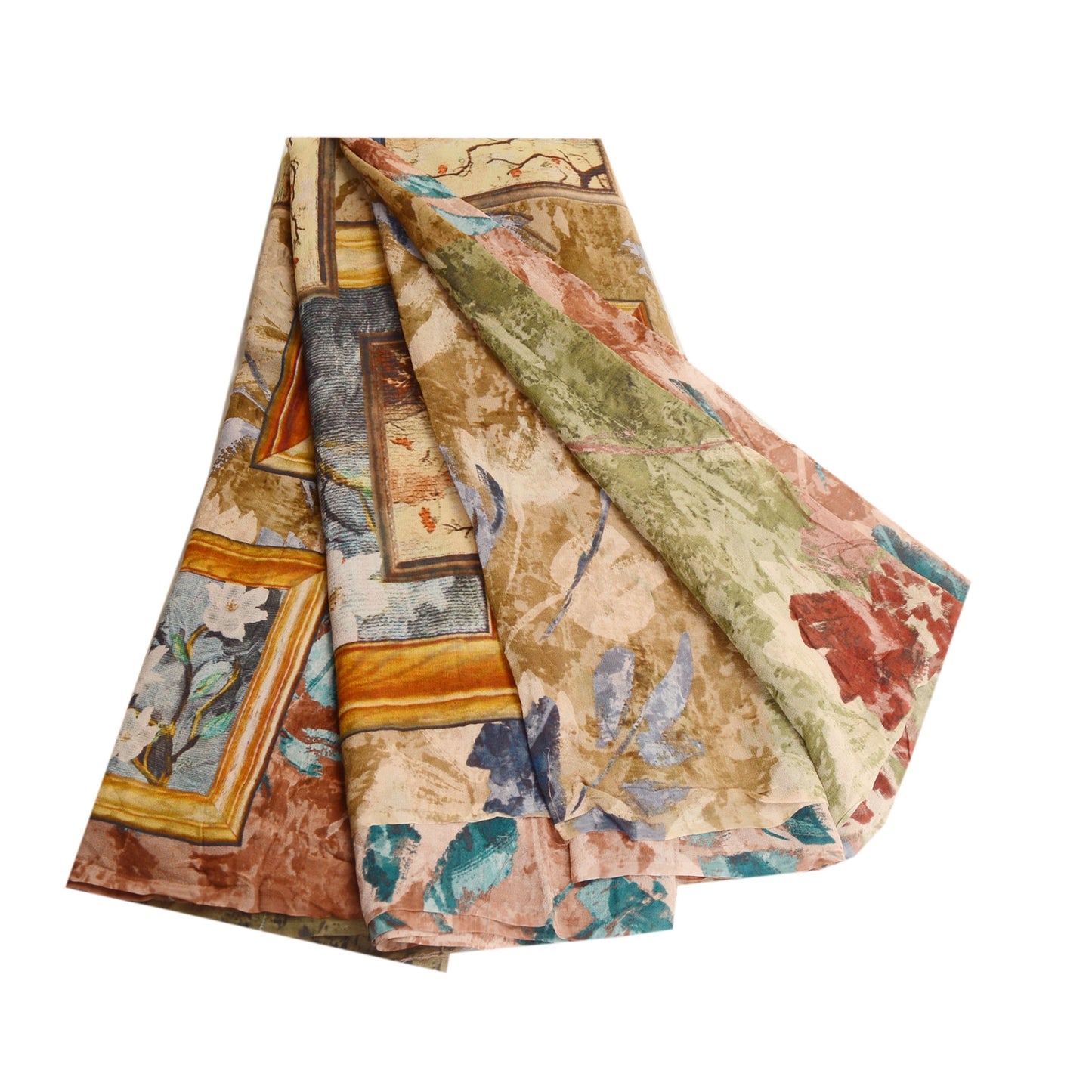 Sanskriti Vintage Sarees Multi Pure Georgette Silk Printed Sari 5yd Craft Sustainable Fabric